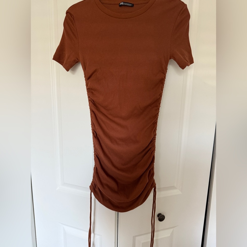 Zara Rust Brown Ruched Dress